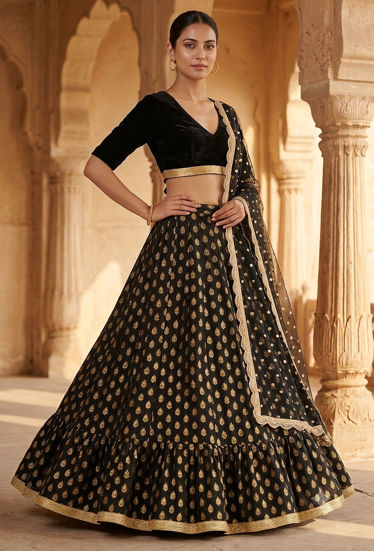 black banarasi viscose lehenga choli with dupatta