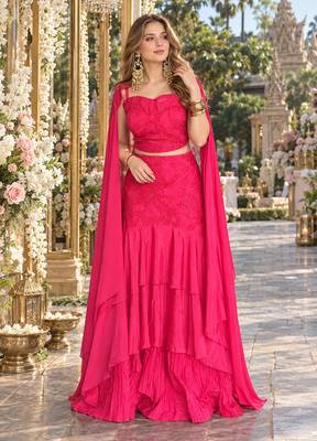 Pink Crepe Readymade Lehenga Choli with Embroidery & Sequence Work 1