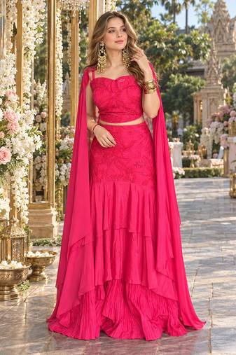 Pink Crepe Readymade Lehenga Choli with Embroidery & Sequin Work