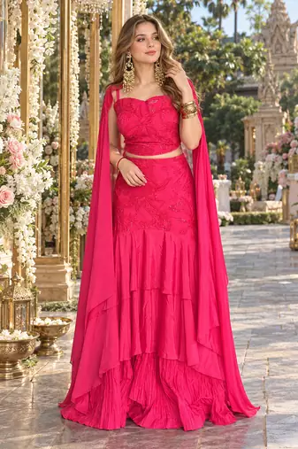 Pink Crepe Readymade Lehenga Choli with Embroidery & Sequence Work