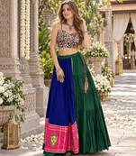 Blue Rayon Readymade Navratri Lehenga Choli with Embroidery & Mirror Work