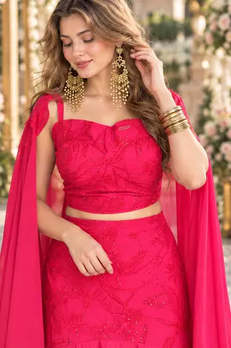 Pink Crepe Readymade Lehenga Choli with Embroidery & Sequence Work