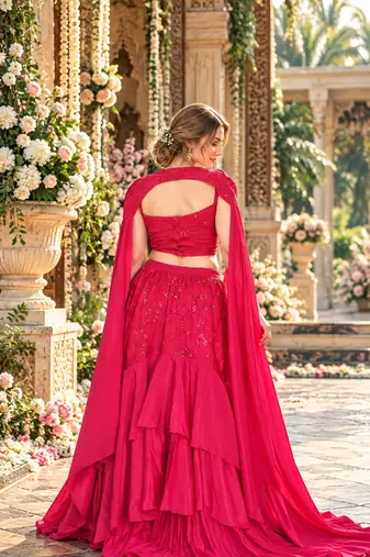 Pink Crepe Readymade Lehenga Choli with Embroidery & Sequence Work