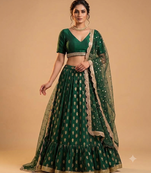 green banarasi viscose lehenga choli with dupatta