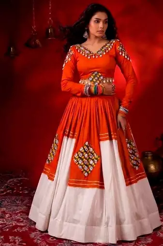 rayon navratri lehenga choli with gamthi patch - full stitched free size