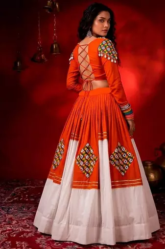 rayon navratri lehenga choli with gamthi patch - full stitched free size