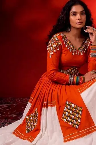 rayon navratri lehenga choli with gamthi patch - full stitched free size