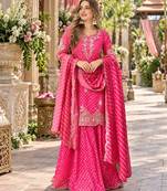 Pink silk blend readymade suit with embroidery & sequence work