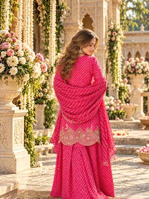Pink silk blend readymade suit with embroidery & sequence work 3
