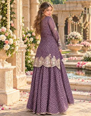 Purple silk blend readymade suit with embroidery & sequence work 3