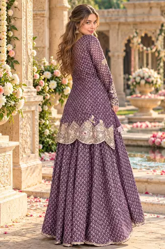 Purple silk blend readymade suit with embroidery & sequence work