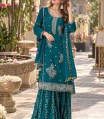 Teal georgette readymade suit with embroidery & sequence work