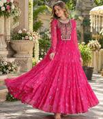 Rani georgette readymade navratri anarkali suit with kutchi patchwork