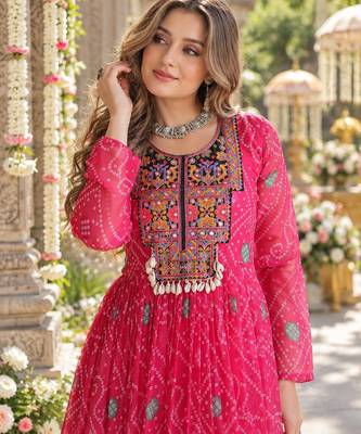 Rani georgette readymade navratri anarkali suit with kutchi patchwork 2