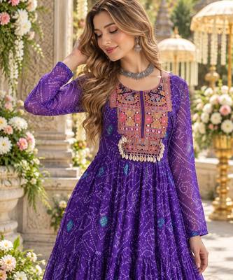 Violet georgette readymade navratri anarkali suit with kutchi patchwork 2