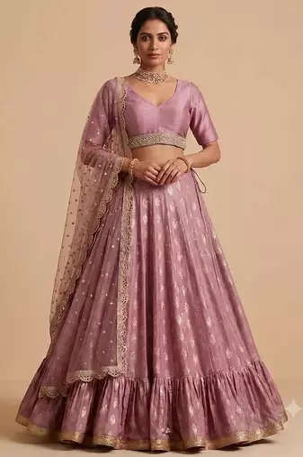 PEACH BANARASI viscose LEHENGA CHOLI WITH DUPATTA
