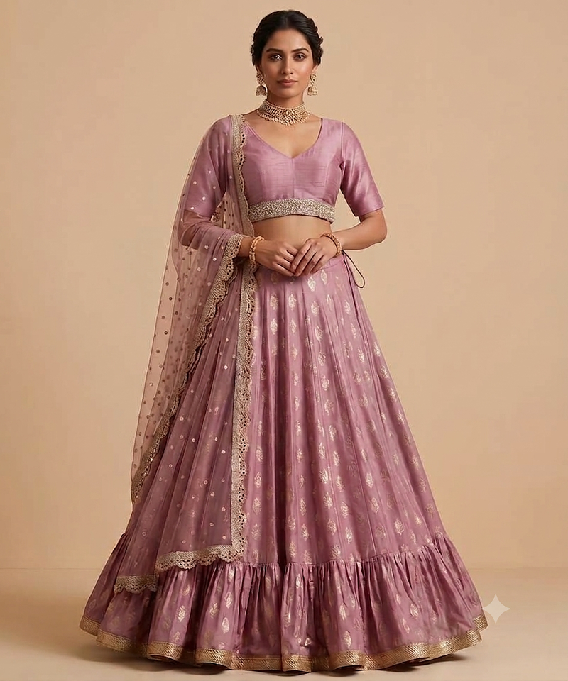 PEACH BANARASI viscose LEHENGA CHOLI WITH DUPATTA