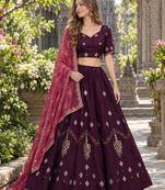 Wine Silk Blend Readymade Navratri Lehenga Choli with Thread & Sequence Work