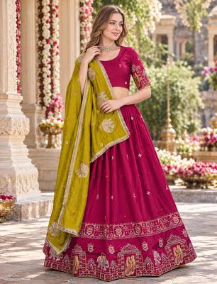 Pink Silk Blend Readymade Navratri Lehenga Choli with Thread & Sequence Work 1