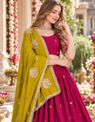 Pink Silk Blend Readymade Navratri Lehenga Choli with Thread & Sequence Work 2