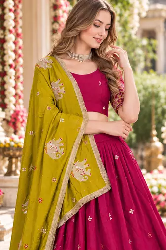 Pink Silk Blend Readymade Navratri Lehenga Choli with Thread & Sequence Work