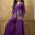 Purple chinnon cotton embroidered v-neck 2 piece set with circular palazzo for women