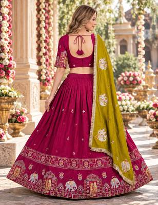 Pink Silk Blend Readymade Navratri Lehenga Choli with Thread & Sequence Work 3