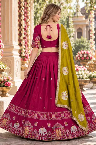 Pink Silk Blend Readymade Navratri Lehenga Choli with Thread & Sequence Work