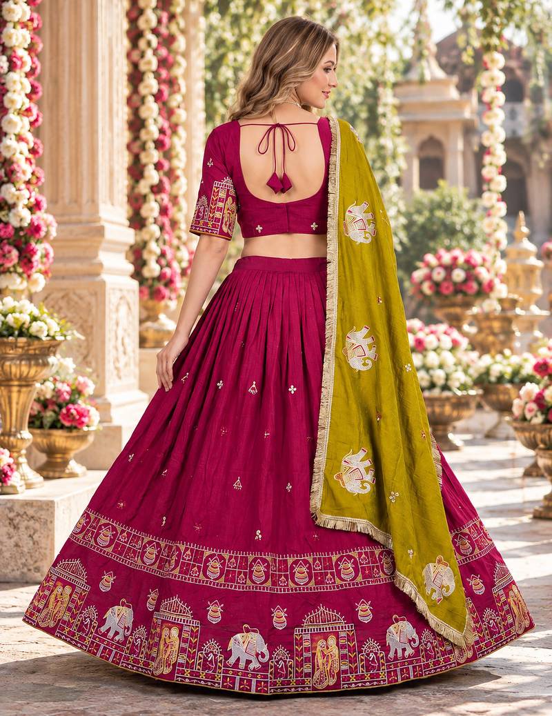 Pink Silk Blend Readymade Navratri Lehenga Choli with Thread & Sequence Work