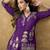 Purple chinnon cotton embroidered v-neck 2 piece set with circular palazzo for women