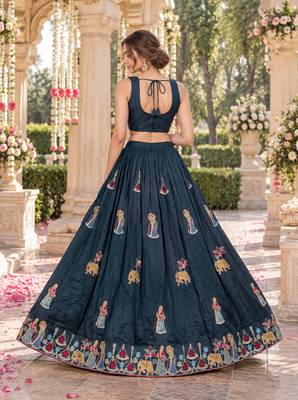 Teal Silk Blend Readymade Navratri Lehenga Choli with Thread & Sequence Work 3