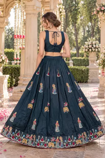 Teal Silk Blend Readymade Navratri Lehenga Choli with Thread & Sequence Work
