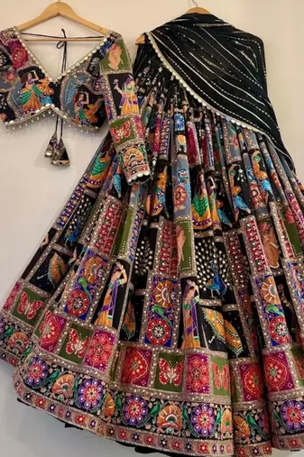 Black Thread Navratri Lehenga Choli With Dupatta