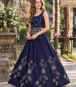 Navy Silk Blend Readymade Navratri Lehenga Choli with Thread & Sequence Work