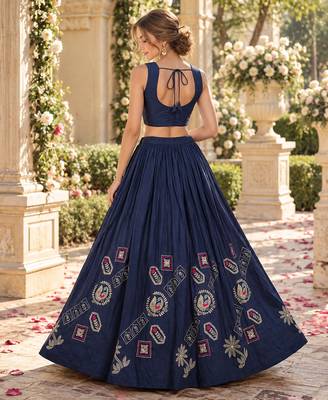 Navy Silk Blend Readymade Navratri Lehenga Choli with Thread & Sequence Work 3