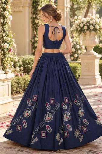 Navy Silk Blend Readymade Navratri Lehenga Choli with Thread & Sequence Work