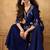 Blue chinnon cotton embroidered v-neck 2 piece set with circular palazzo for women