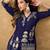 Blue chinnon cotton embroidered v-neck 2 piece set with circular palazzo for women