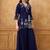 Blue chinnon cotton embroidered v-neck 2 piece set with circular palazzo for women