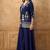 Blue chinnon cotton embroidered v-neck 2 piece set with circular palazzo for women
