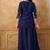 Blue chinnon cotton embroidered v-neck 2 piece set with circular palazzo for women
