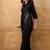 Black cotton blend embroidered shirt style co-ord set for women