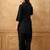 Black cotton blend embroidered shirt style co-ord set for women