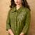 Green cotton blend embroidered shirt style co-ord set for women