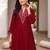 Red premium vichitra silk stand collar v-neck embroidered kurta palazzo 2 piece co-ord sets for women