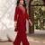 Red premium vichitra silk stand collar v-neck embroidered kurta palazzo 2 piece co-ord sets for women