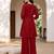 Red premium vichitra silk stand collar v-neck embroidered kurta palazzo 2 piece co-ord sets for women