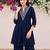 Blue premium vichitra silk stand collar v-neck embroideblue kurta palazzo 2 piece co-ord sets for women