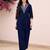 Blue premium vichitra silk stand collar v-neck embroideblue kurta palazzo 2 piece co-ord sets for women