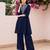 Blue premium vichitra silk stand collar v-neck embroideblue kurta palazzo 2 piece co-ord sets for women